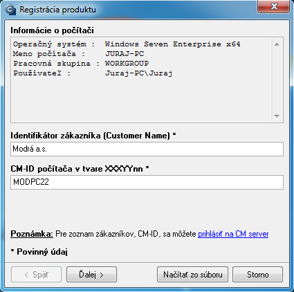 Registration of C-Monitor client by manual entry of CM ID and customer identifier Registration of C-Monitor client by manual entry of CM ID and customer identifier