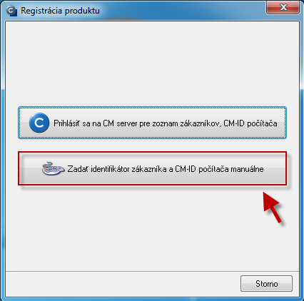 Registrácia C - Monitor klienta manuálnym zadaním CM ID a identifikátora zákazníka manuálne