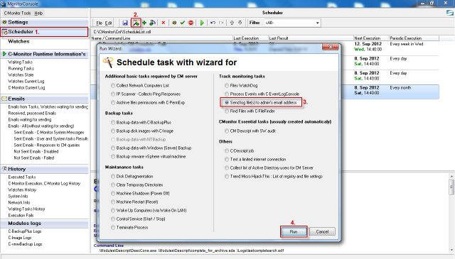 Launch of the wizard for creation of the periodic task for sending of a log-file's added content Launch of the wizard for creation of the periodic task for sending of a log-file's added content