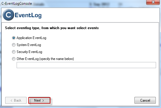 Selection of Eventlog type Selection of Eventlog type