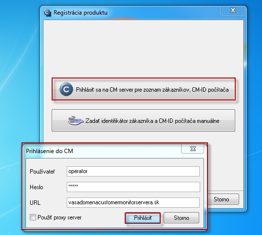 Login to CM server to select a customer, under which you want to register the PC Login to CM server to select a customer, under which you want to register the PC