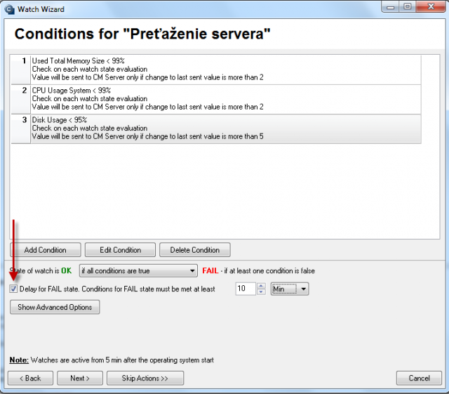 Conditions of the watch Server Overload ("Preťaženie servera")