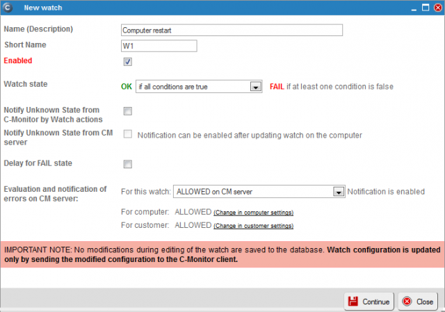 Image: Naming the new watch and setup of parameters