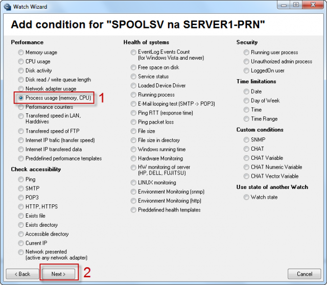 Image: Condition selection