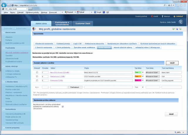Setup of Archive of files Setup of Archive of files