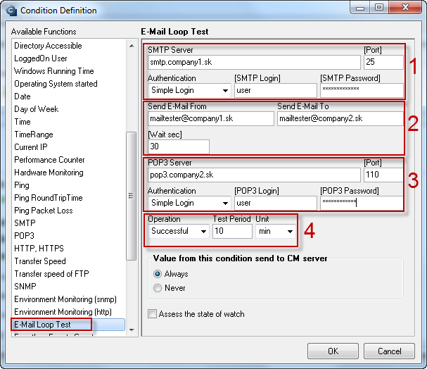 Setup of watch for E-Mail Loop Test 