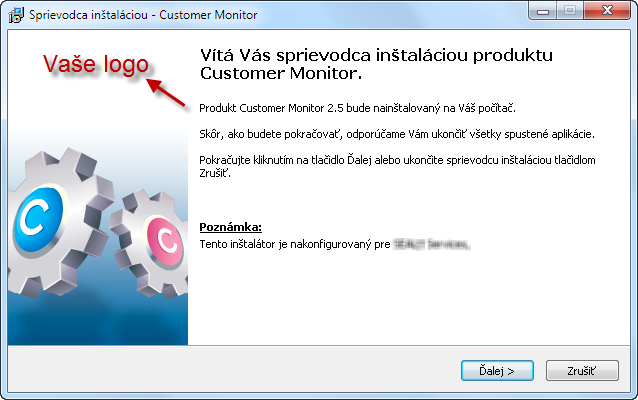 Logo in the personalized installation file. The name of your company is at the bottom.