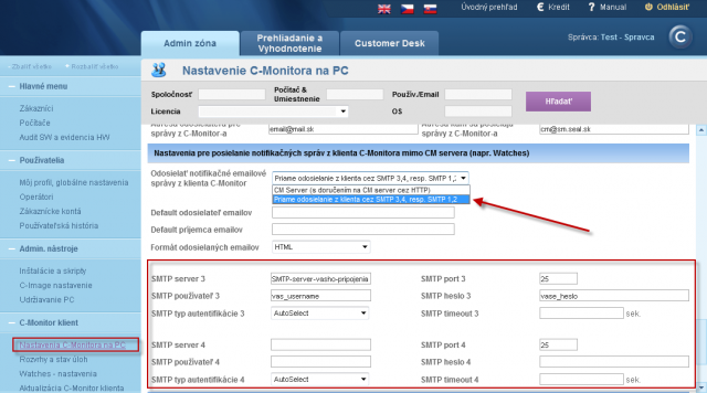 Autonomous sending of notification messages through SMTP servers