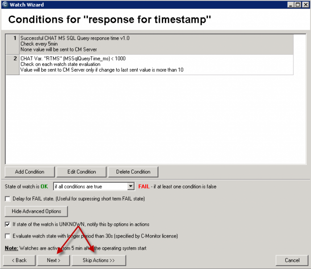 Further settings are identical for any other Watch, set actions or finish the setup without them.