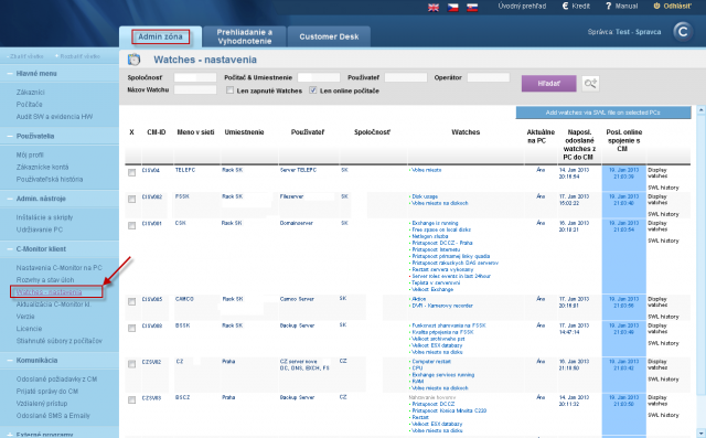 Illustrative sample how to enter the setup of Watches on CM portal