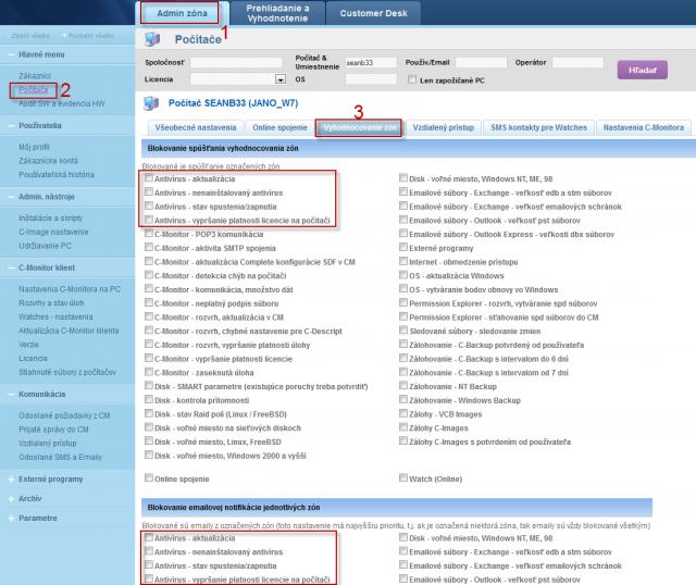 Example of setup of blocking antivirus zone's evaluation and notification