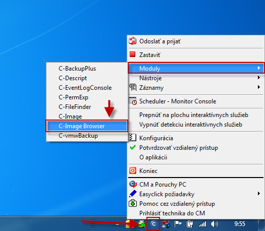 Spustenie utility C-Image Browser cez C-Monitor klienta