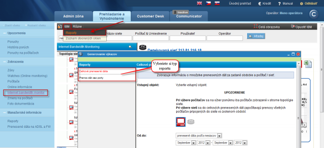 Entry to reports, selection of report Entry to reports, selection of report