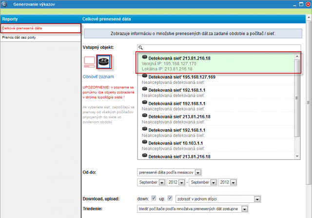 View of report for the whole network View of report for the whole network
