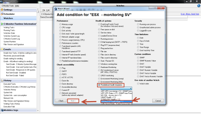 Vyber preddefinovanej šablóny pre ESX plugin