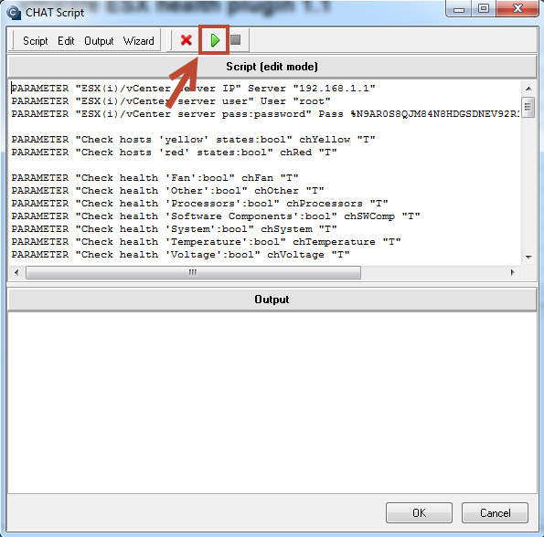 Launching the script to test function of evaluation of the ESX server's parameters