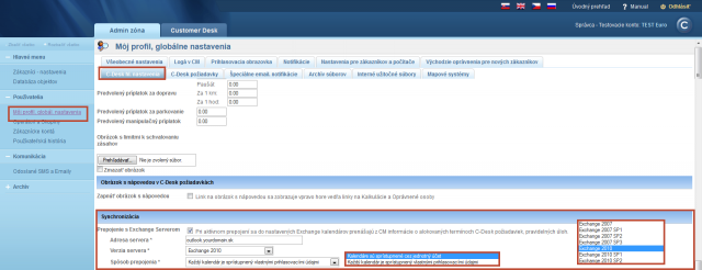 Nastavenie parametrov exchange servera Nastavenie parametrov exchange servera