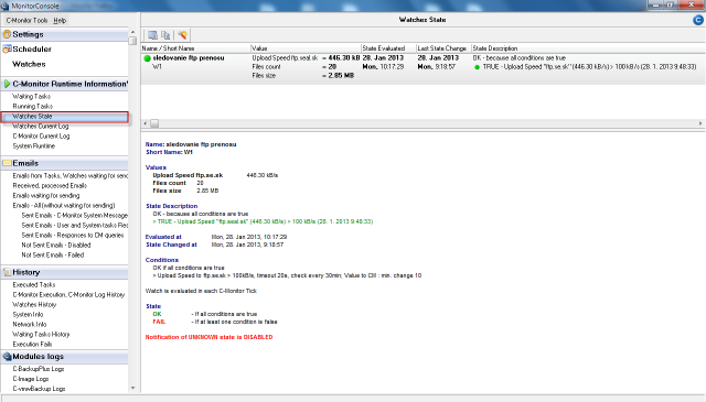 View of the Watch's state through C-Monitor client console