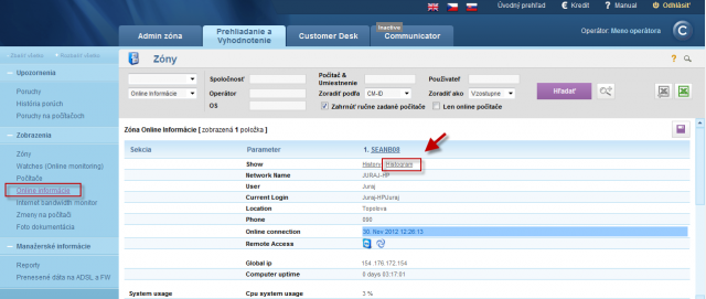 Entry to histogram from the section Online information