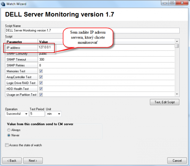 Entering IP address of the server, which you want to monitor Entering IP address of the server, which you want to monitor