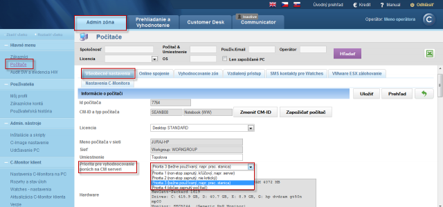 Setup of computer priority