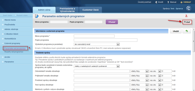 Parameters for definition of an external program Parameters for definition of an external program