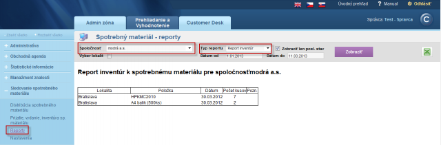 Report inventúr spotreby spotrebného materiálu