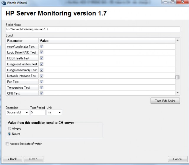 View of the components that can be monitored (Raid, Memories, etc.)