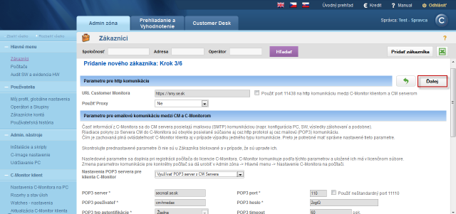 Step 3 - Configuration of the POP3 and SMTP server