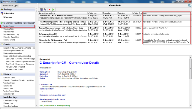 View of waiting tasks through C-Monitor client