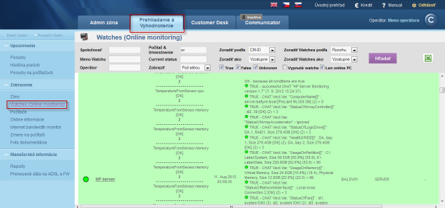 View of the watch for monitoring of server status on CM portal View of the watch for monitoring of server status on CM portal