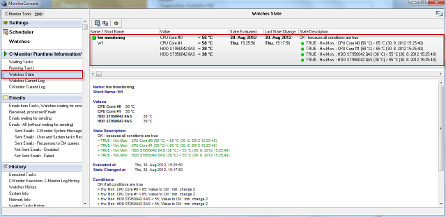 Evaluation of the watch in the tab Watch State