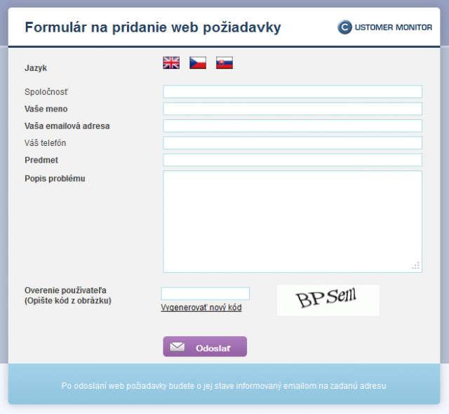 Formulár pre zadávanie web požiadaviek