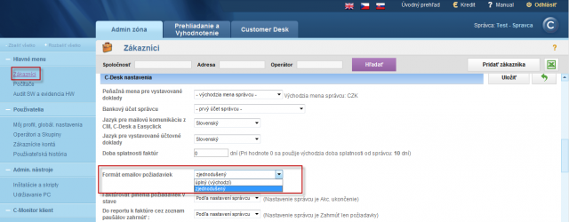 Zapnutie zjednodušených emailov z C-Desk