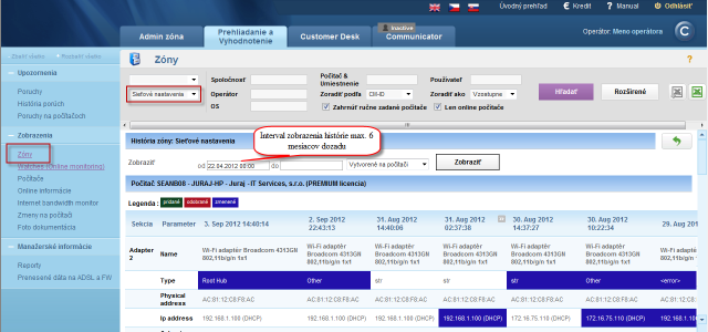 View of network settings history